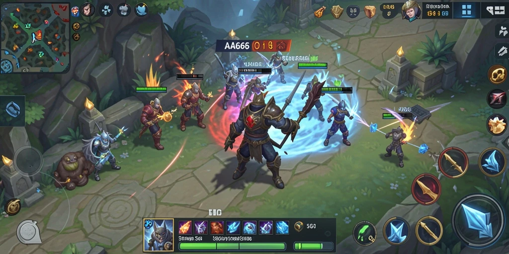 Tangkapan layar gameplay AA666 menampilkan pertempuran strategis yang intens.
