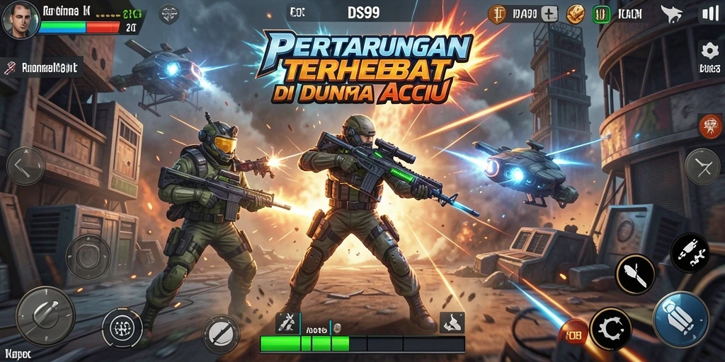 Tampilan gameplay DS99 yang penuh aksi dan seru.