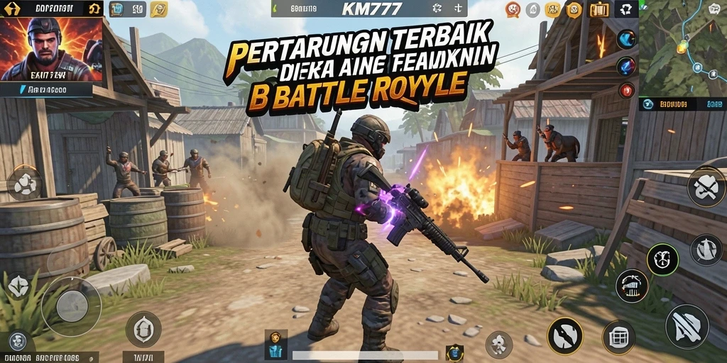 Tampilan gameplay KM777 penuh aksi dan strategi Battle Royale.