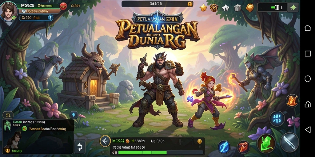 Screenshot gameplay MG525 menampilkan pertarungan epik dalam dunia RPG.