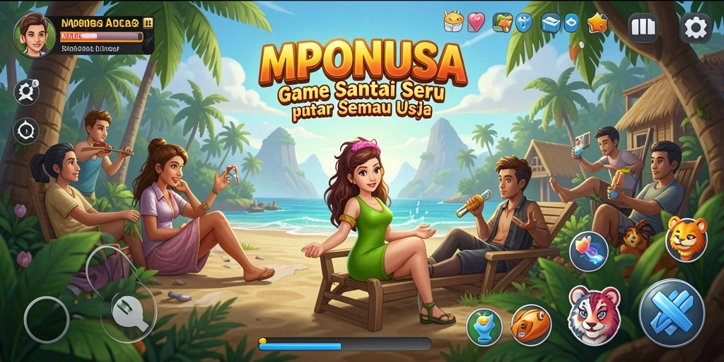 Tangkapan layar MPONUSA menampilkan gameplay santai yang seru dan penuh warna.