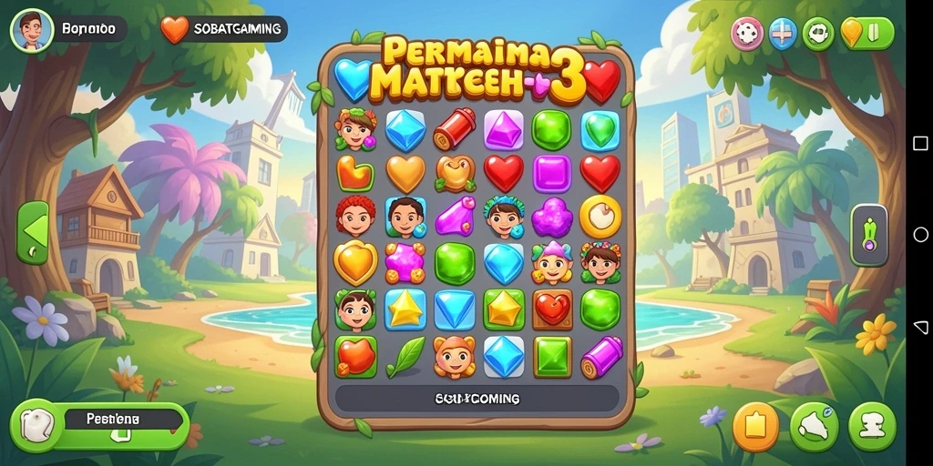 Tampilan penuh warna dan seru dari gameplay Match-3 SOBATGAMING.