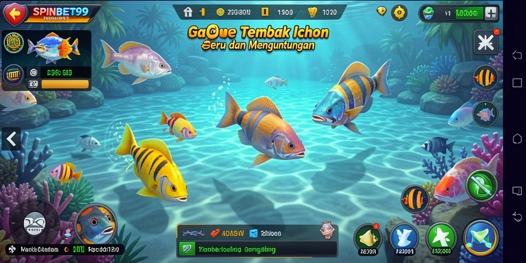 Tampilan gameplay SPINBET99 yang seru saat menembak ikan.